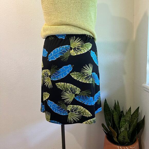Pineapple Moon 90s Blue & Green Palm Leaf Print Elastic Summer Skirt Size XL - Picture 4 of 8